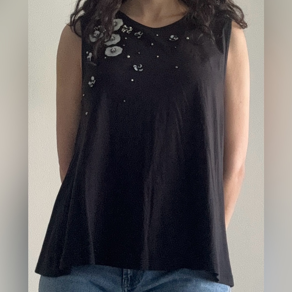 Black Embellished Sleeveless Top